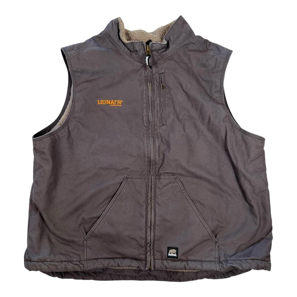 Berne Vest Mens 4XL Brown Canvas Sherpa Lined Full Zip Quilted Workwear